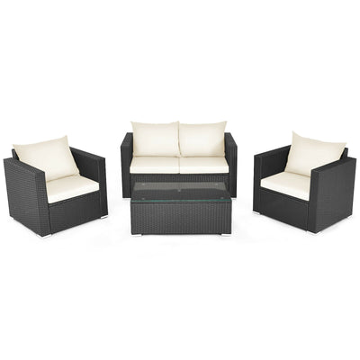 4 Pieces Patio Rattan Cushioned Furniture Set-White