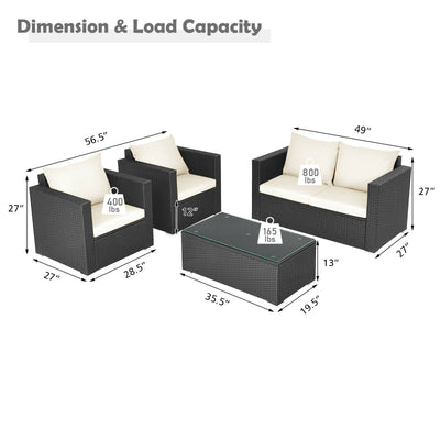 4 Pieces Patio Rattan Cushioned Furniture Set-White