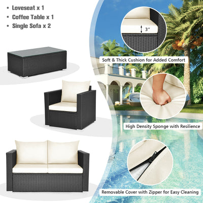 4 Pieces Patio Rattan Cushioned Furniture Set-White