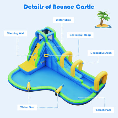 Inflatable Water Slide Kids Bounce House with Water Cannons and Hose Without Blower