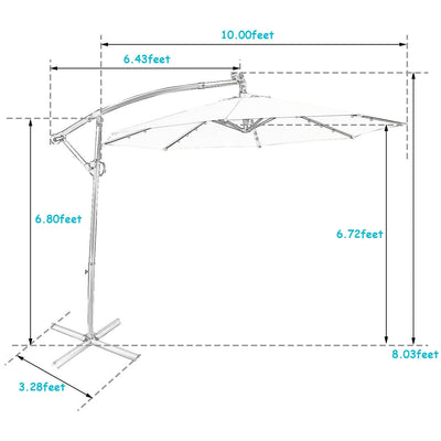 10 ft 360° Rotation Solar Powered LED Patio Offset Umbrella without Weight Base-Turquoise