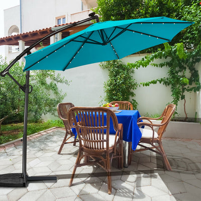 10 ft 360° Rotation Solar Powered LED Patio Offset Umbrella without Weight Base-Turquoise