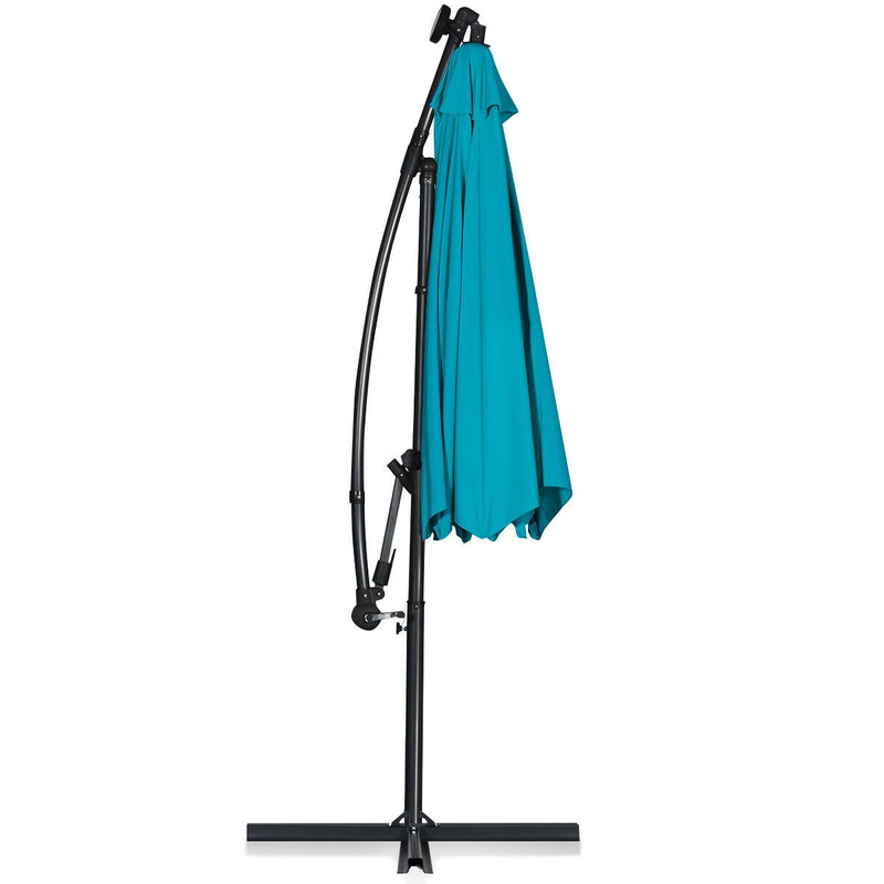 10 ft 360° Rotation Solar Powered LED Patio Offset Umbrella without Weight Base-Turquoise