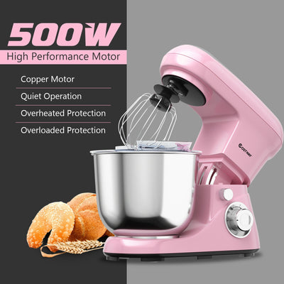 5.3 Qt Stand Kitchen Food Mixer 6 Speed with Dough Hook Beater-Pink