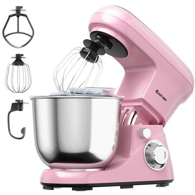 5.3 Qt Stand Kitchen Food Mixer 6 Speed with Dough Hook Beater-Pink