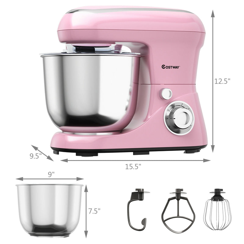 5.3 Qt Stand Kitchen Food Mixer 6 Speed with Dough Hook Beater-Pink