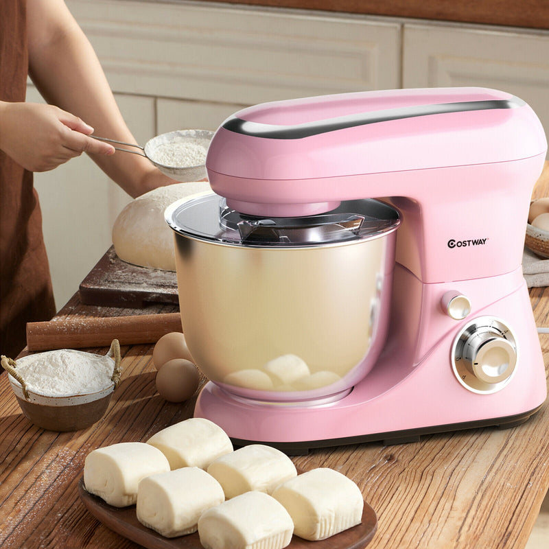 5.3 Qt Stand Kitchen Food Mixer 6 Speed with Dough Hook Beater-Pink