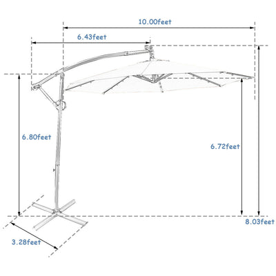 10 ft 360° Rotation Solar Powered LED Patio Offset Umbrella without Weight Base-Blue