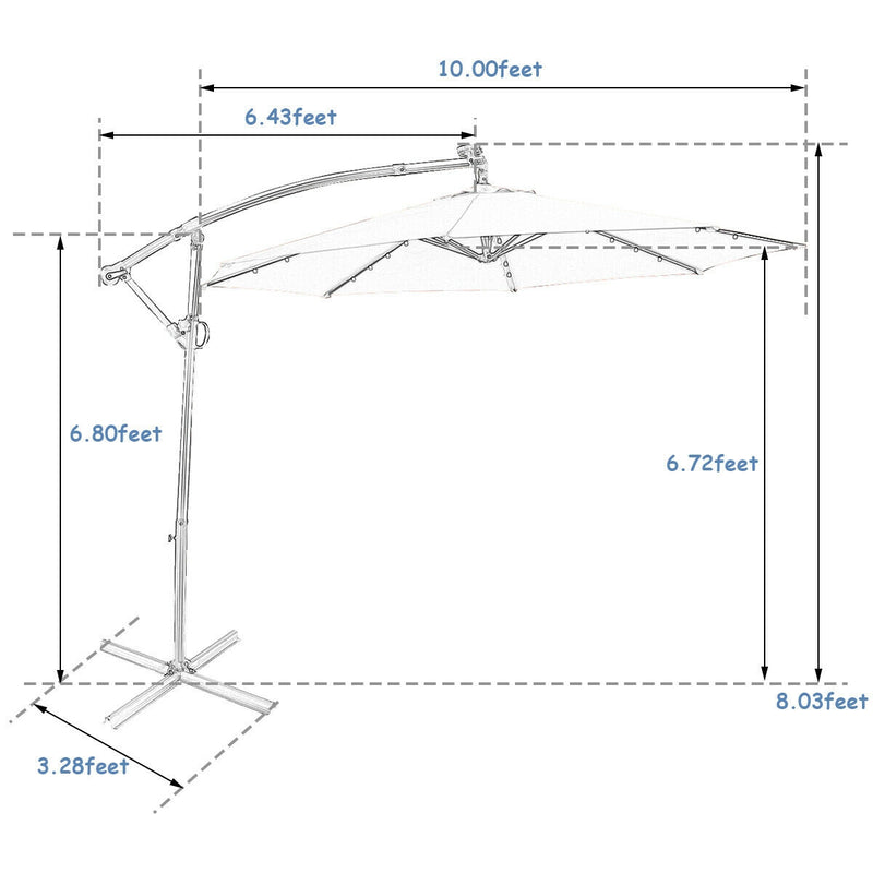 10 ft 360° Rotation Solar Powered LED Patio Offset Umbrella without Weight Base-Blue