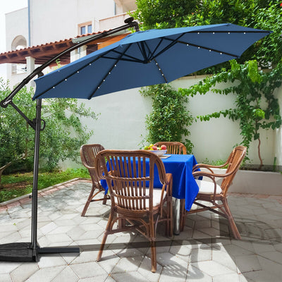 10 ft 360° Rotation Solar Powered LED Patio Offset Umbrella without Weight Base-Blue