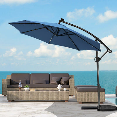 10 ft 360° Rotation Solar Powered LED Patio Offset Umbrella without Weight Base-Blue