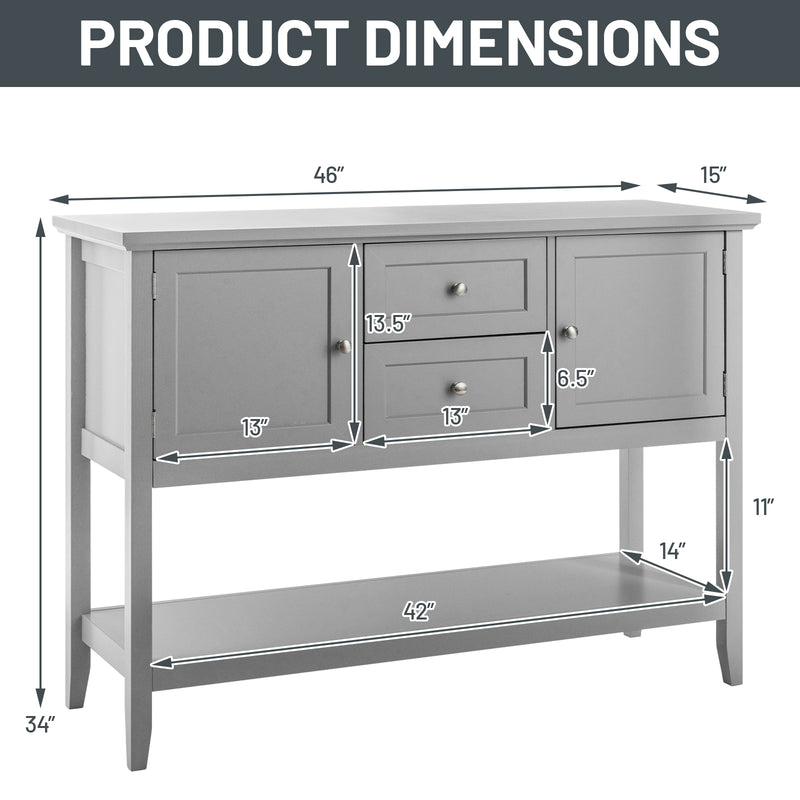 Wooden Sideboard Buffet Console Table  with Drawers and Storage-Gray