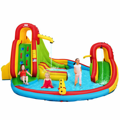 Kid's Inflatable Water Slide Bounce House with Climbing Wall and Pool Without Blower