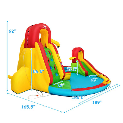 Kid's Inflatable Water Slide Bounce House with Climbing Wall and Pool Without Blower