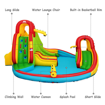 Kid's Inflatable Water Slide Bounce House with Climbing Wall and Pool Without Blower