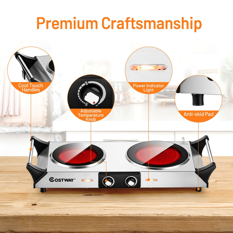 Ceramic Infrared Countertop Stove with Temperature Control and Insulated Cool Handles