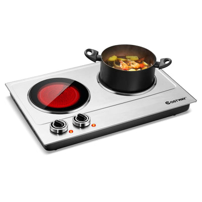 1800W Stainless Steel Infrared Cooktop with Non-slipping Feet and Adjustable Temperature