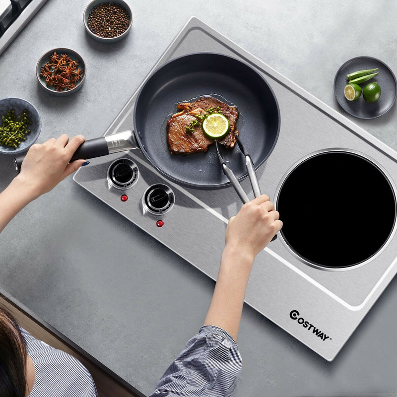 1800W Stainless Steel Infrared Cooktop with Non-slipping Feet and Adjustable Temperature