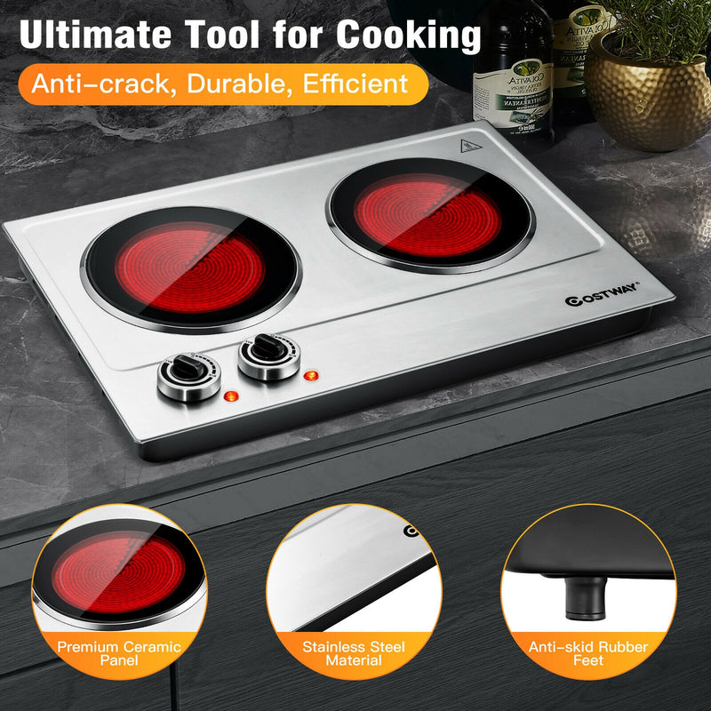 1800W Stainless Steel Infrared Cooktop with Non-slipping Feet and Adjustable Temperature