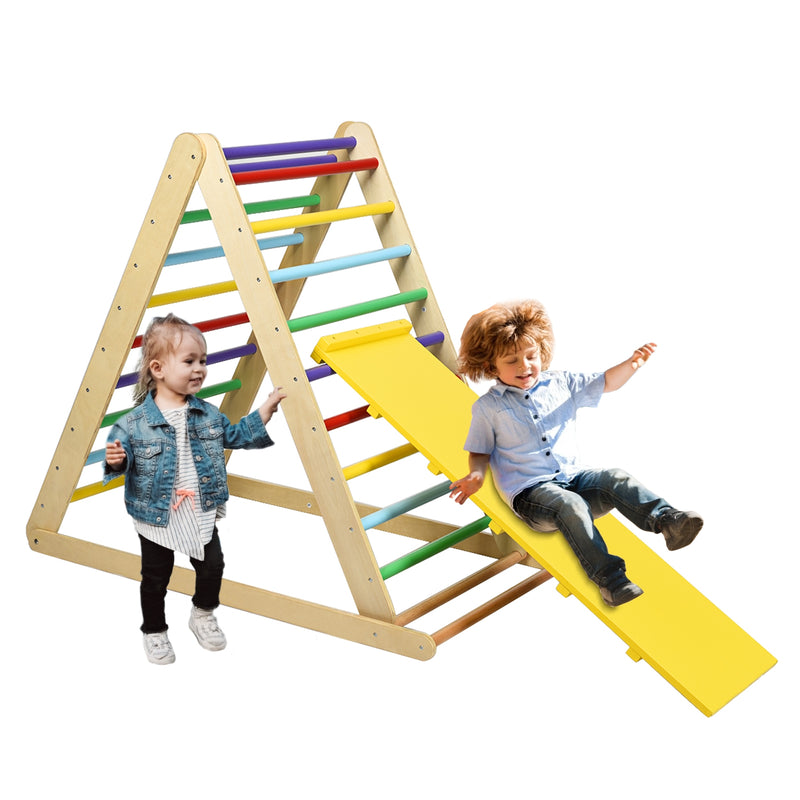 Foldable Wooden Climbing Triangle Indoor with Ladder for Toddler Baby-Multicolor