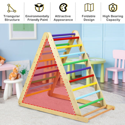 Foldable Wooden Climbing Triangle Indoor with Ladder for Toddler Baby-Multicolor