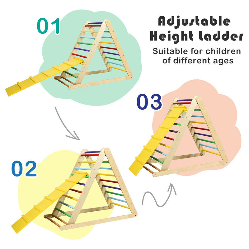 Foldable Wooden Climbing Triangle Indoor with Ladder for Toddler Baby-Multicolor