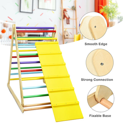 Foldable Wooden Climbing Triangle Indoor with Ladder for Toddler Baby-Multicolor