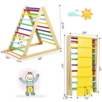 Foldable Wooden Climbing Triangle Indoor with Ladder for Toddler Baby-Multicolor