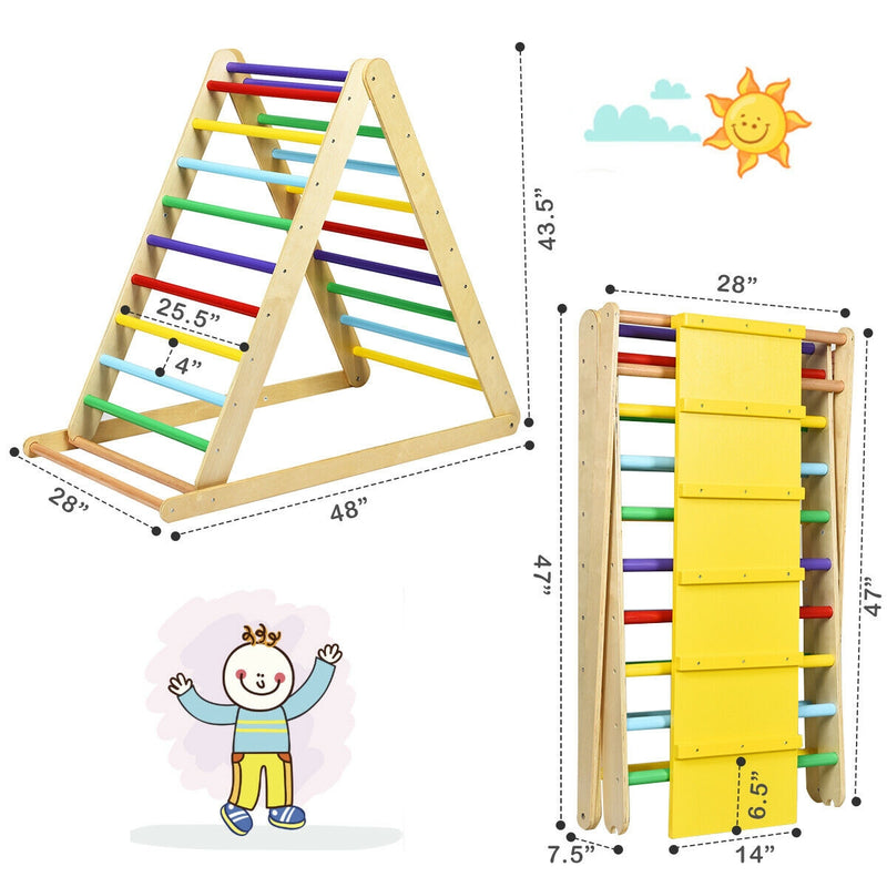 Foldable Wooden Climbing Triangle Indoor with Ladder for Toddler Baby-Multicolor