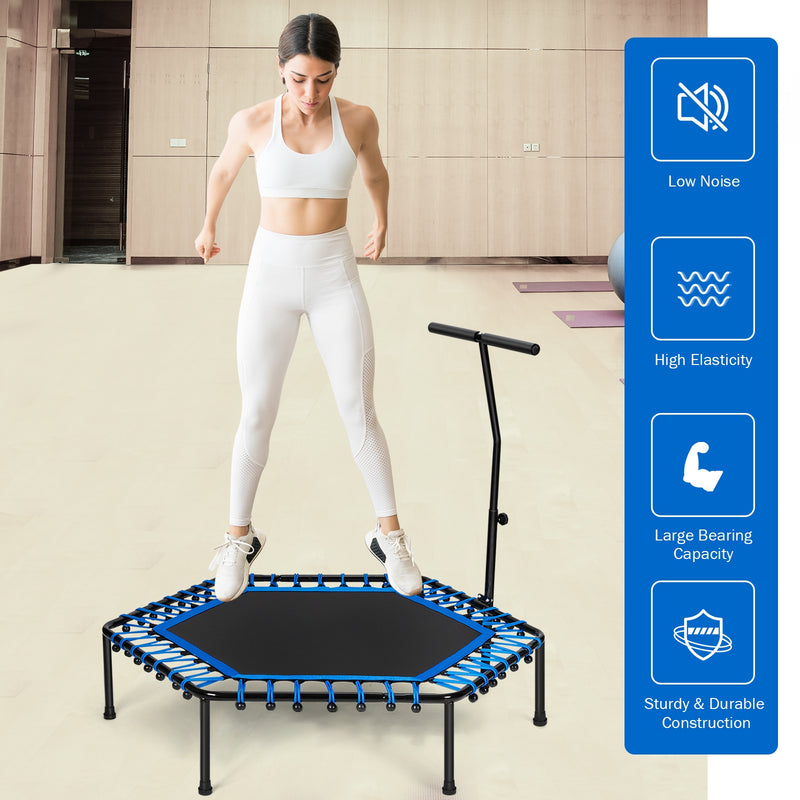 51" Mini Fitness Trampoline with Adjustable Bar