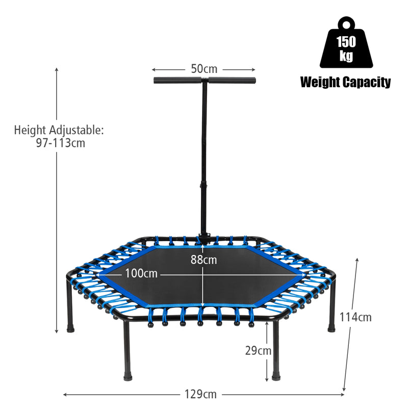 51" Mini Fitness Trampoline with Adjustable Bar