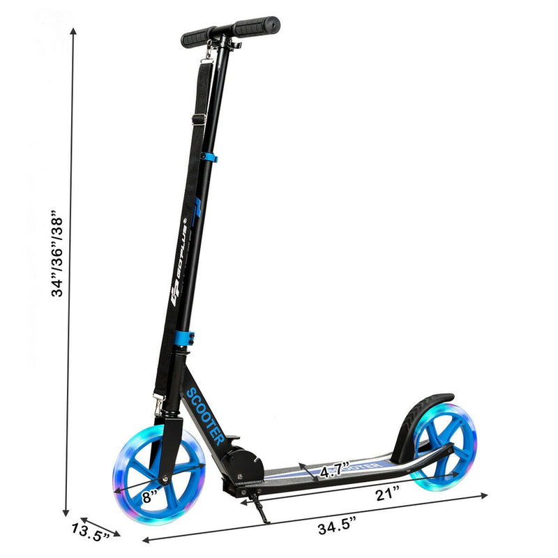 Portable Folding Sports Kick Scooter with LED Wheels-Blue