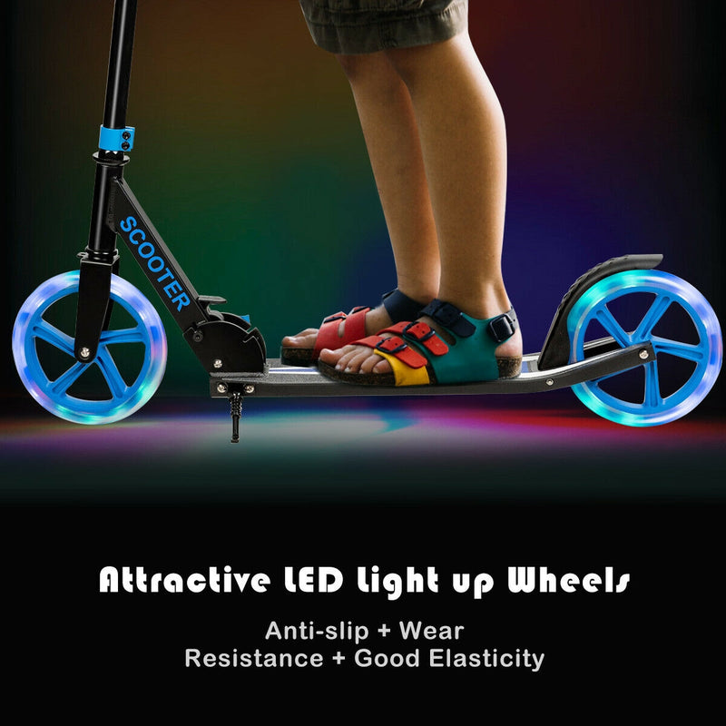 Portable Folding Sports Kick Scooter with LED Wheels-Blue