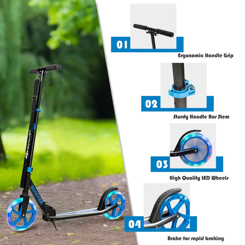 Portable Folding Sports Kick Scooter with LED Wheels-Blue