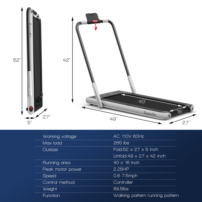 2-in-1 Folding Treadmill with Remote Control and LED Display-Silver