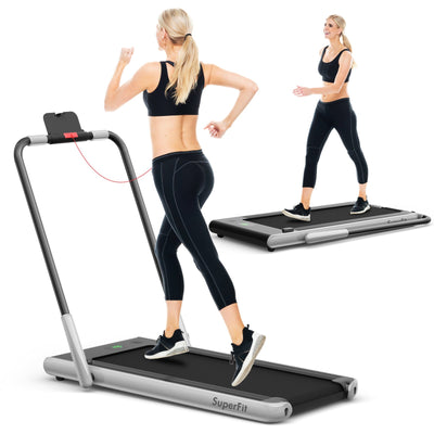 2-in-1 Folding Treadmill with Remote Control and LED Display-Silver