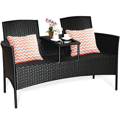 Wicker Patio Conversation Furniture Set with Removable Cushions and Table-Red