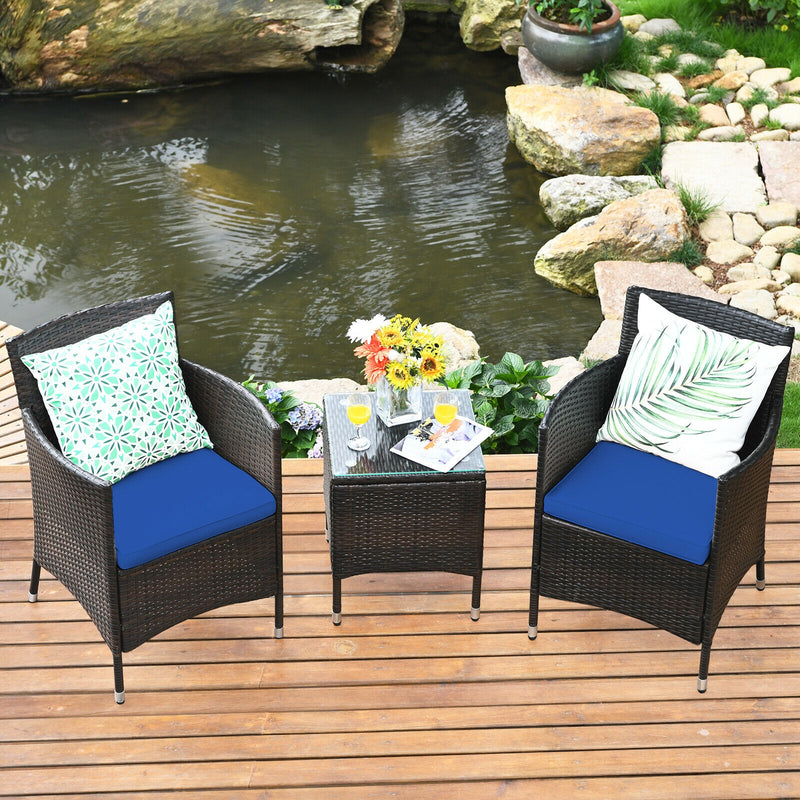 3 Pcs Patio Furniture Set Outdoor Wicker Rattan Set-Navy