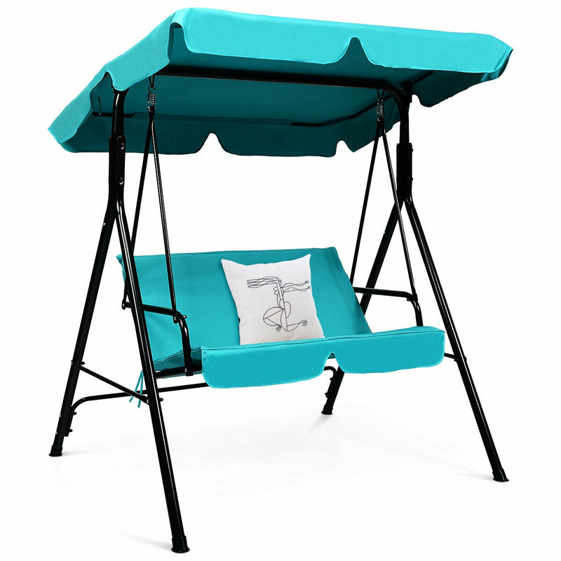 Loveseat Cushioned Patio Steel Frame Swing Glider -Blue