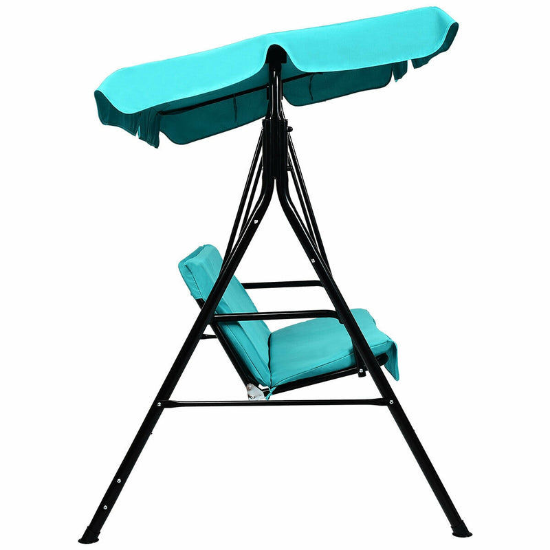 Loveseat Cushioned Patio Steel Frame Swing Glider -Blue