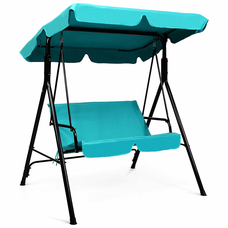 Loveseat Cushioned Patio Steel Frame Swing Glider -Blue