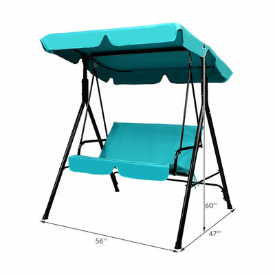 Loveseat Cushioned Patio Steel Frame Swing Glider -Blue