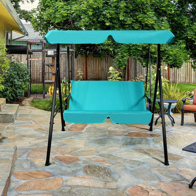 Loveseat Cushioned Patio Steel Frame Swing Glider -Blue