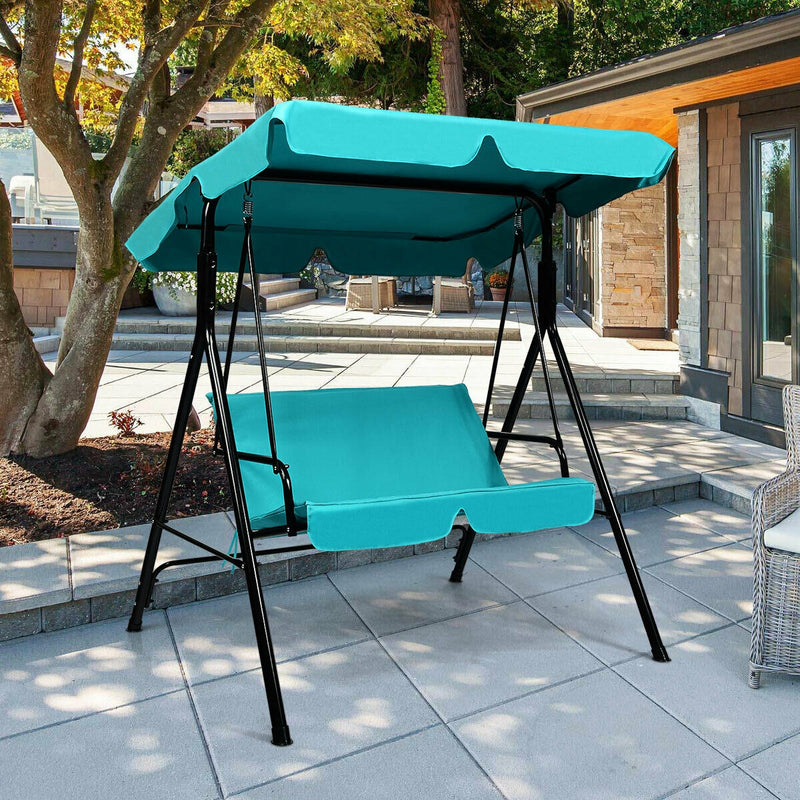 Loveseat Cushioned Patio Steel Frame Swing Glider -Blue