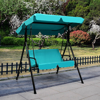 Loveseat Cushioned Patio Steel Frame Swing Glider -Blue