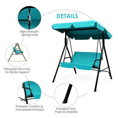 Loveseat Cushioned Patio Steel Frame Swing Glider -Blue