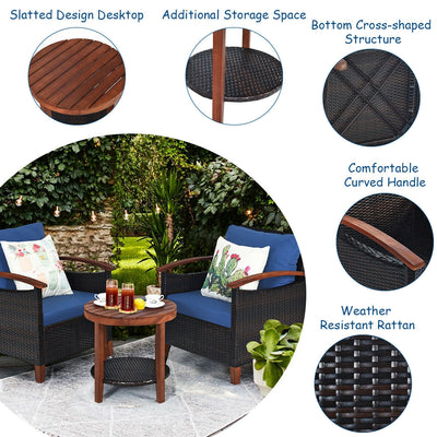 3 Pcs Solid Wood Frame Patio Rattan Furniture Set-Blue