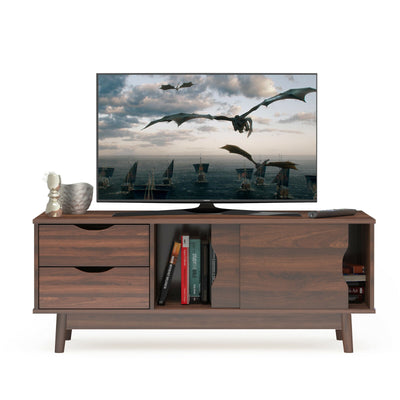 TV Stand for TV up to 60 Inch Media Console Table Storage with Doors-Walnut