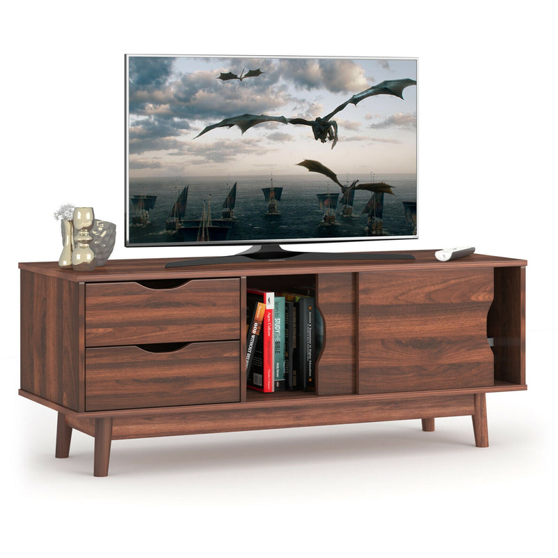 TV Stand for TV up to 60 Inch Media Console Table Storage with Doors-Walnut