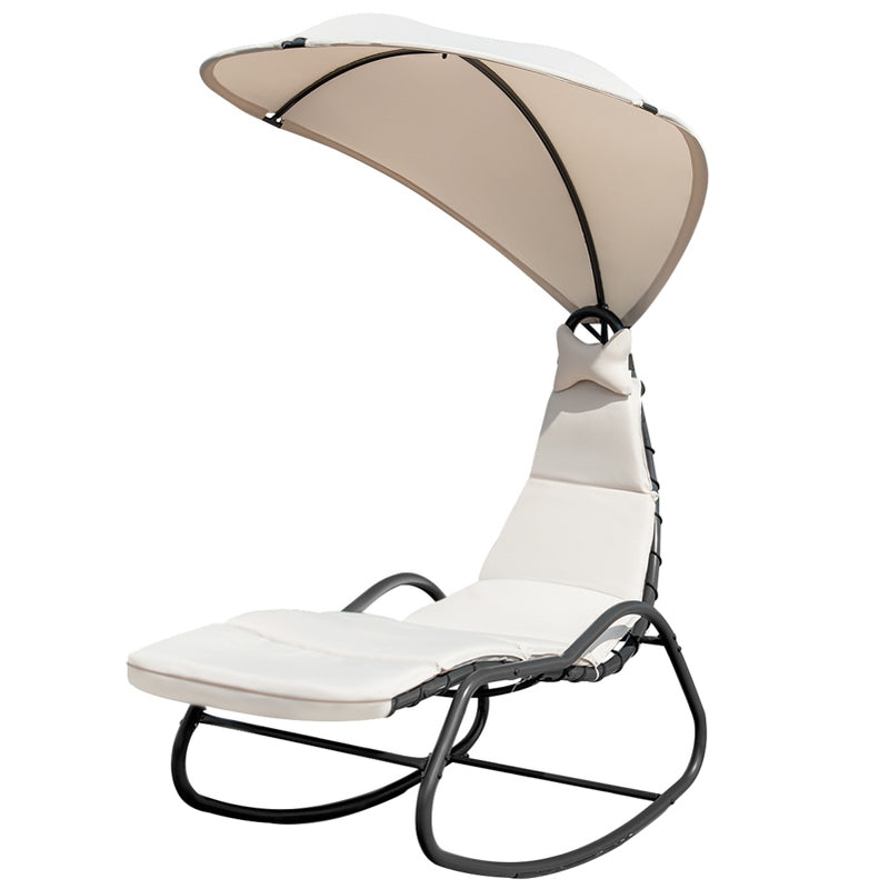 Chaise Lounge Swing with Wide Canopy Sun Shade and Soft Cushion-Beige